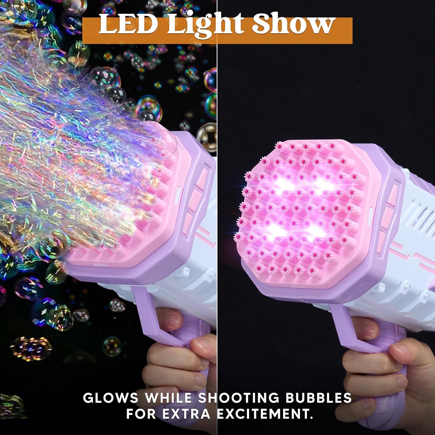 Bubble Machine Gun W/Solution for Kids Ages 4-8, Light-Up Bazooka Rocket Shape Bubble Guns Blaster for Outdoor, Summer Toys Gifts, Party, Wedding, Easter