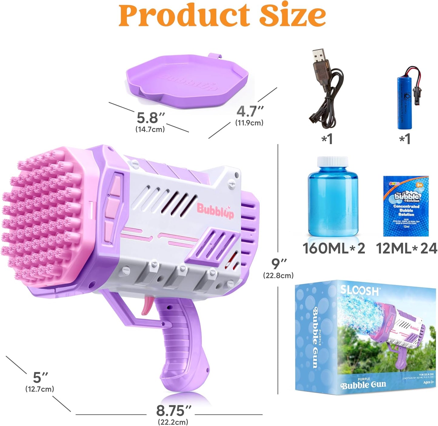 Bubble Machine Gun W/Solution for Kids Ages 4-8, Light-Up Bazooka Rocket Shape Bubble Guns Blaster for Outdoor, Summer Toys Gifts, Party, Wedding, Easter