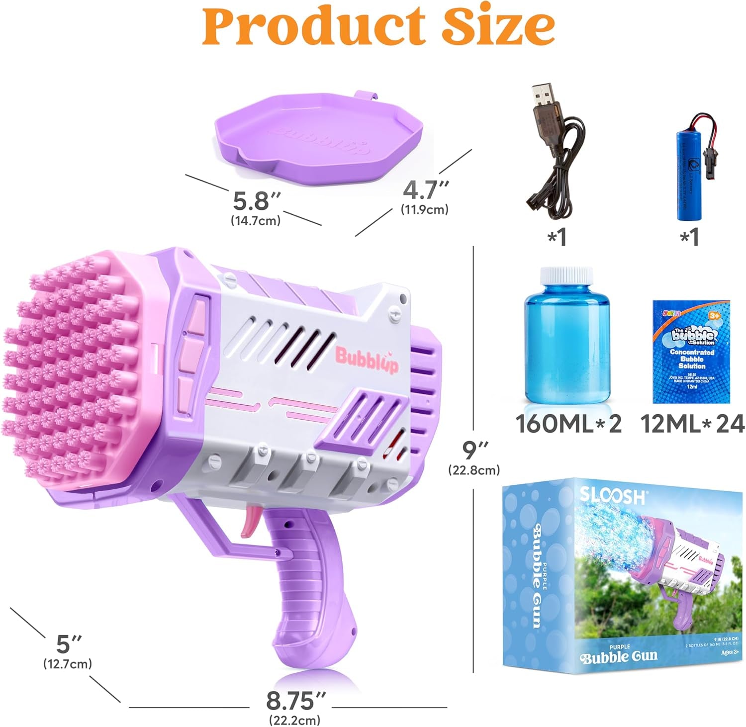 Bubble Machine Gun W/Solution for Kids Ages 4-8, Light-Up Bazooka Rocket Shape Bubble Guns Blaster for Outdoor, Summer Toys Gifts, Party, Wedding, Easter