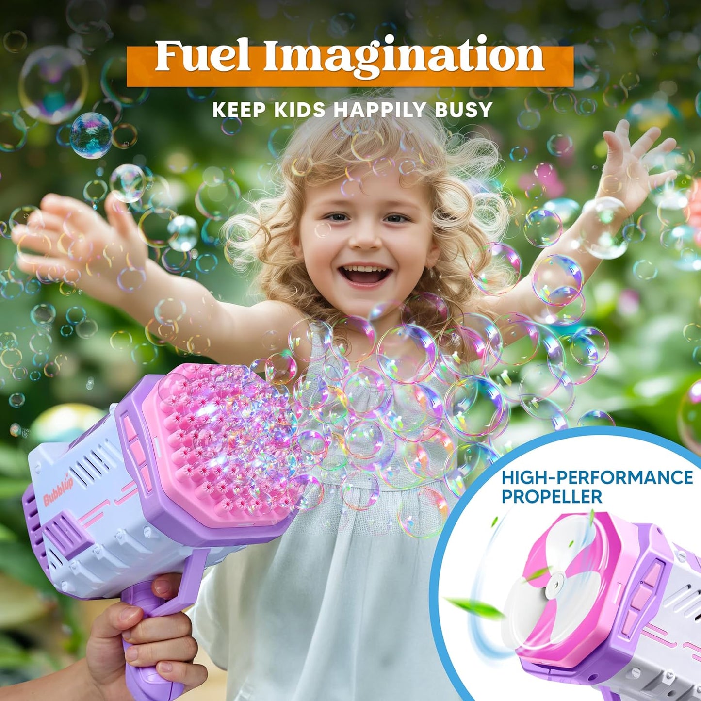 Bubble Machine Gun W/Solution for Kids Ages 4-8, Light-Up Bazooka Rocket Shape Bubble Guns Blaster for Outdoor, Summer Toys Gifts, Party, Wedding, Easter