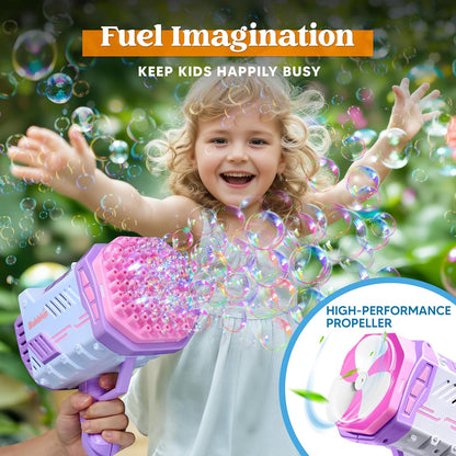 Bubble Machine Gun W/Solution for Kids Ages 4-8, Light-Up Bazooka Rocket Shape Bubble Guns Blaster for Outdoor, Summer Toys Gifts, Party, Wedding, Easter