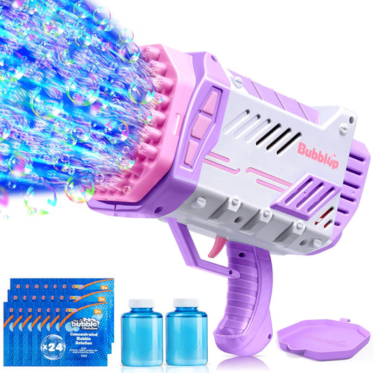 Bubble Machine Gun W/Solution for Kids Ages 4-8, Light-Up Bazooka Rocket Shape Bubble Guns Blaster for Outdoor, Summer Toys Gifts, Party, Wedding, Easter
